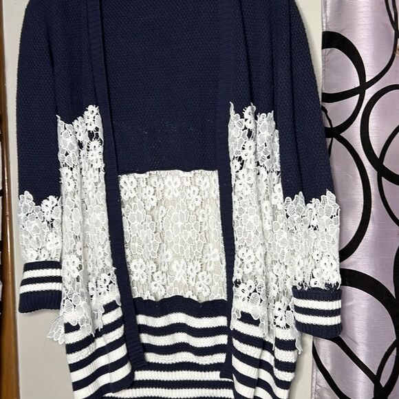 Mesh +Lace striped lace knit cardigan, size medium - Picture 5 of 10